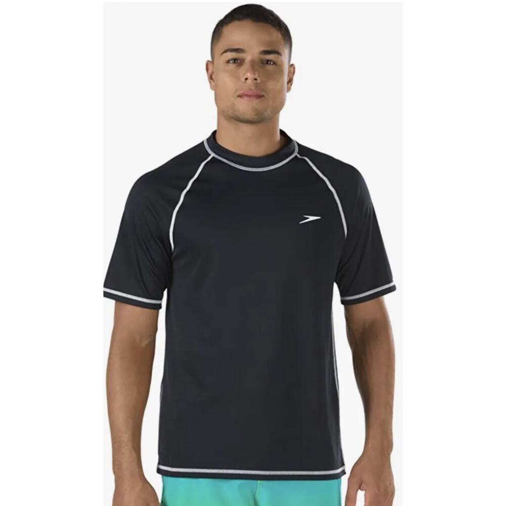 Speedo Men'S UV Black Swim Shirt Short Sleeve Loose Fit Easy Tee New size M